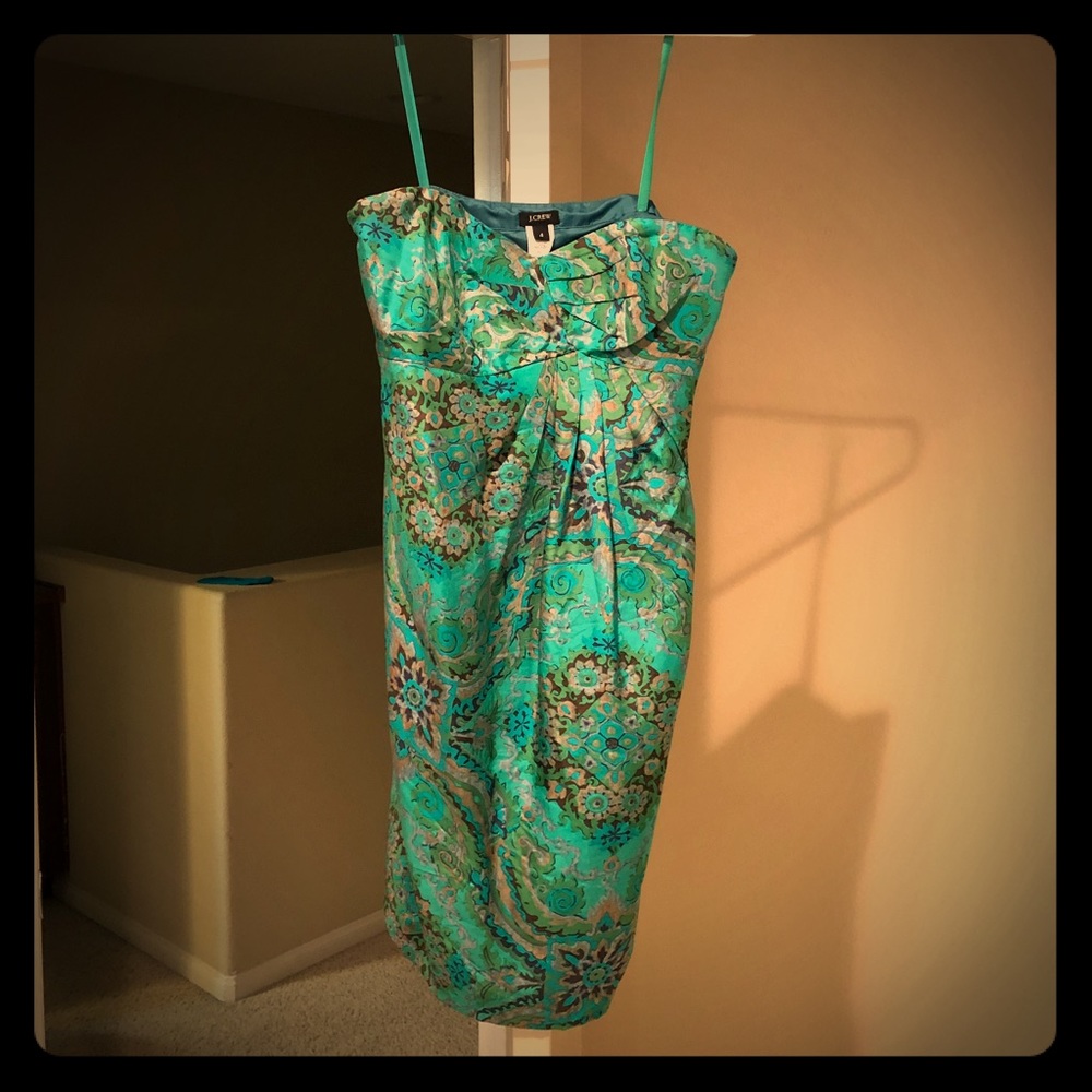 J Crew strapless green paisley dress size 4
